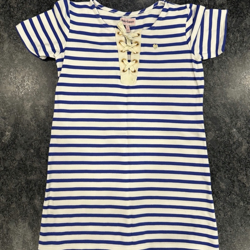 Girls Juicy Couture Dress - Blue White Striped - size 12